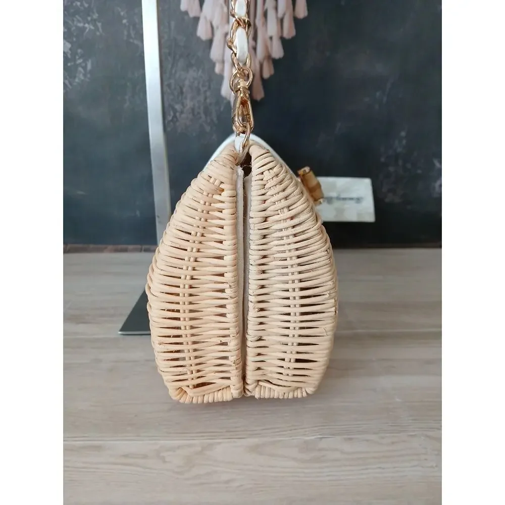 Tommy Bahama Woven Wicker Purse Clutch Bag New With Tags Turnlock Tan Cream - Picture 5 of 15